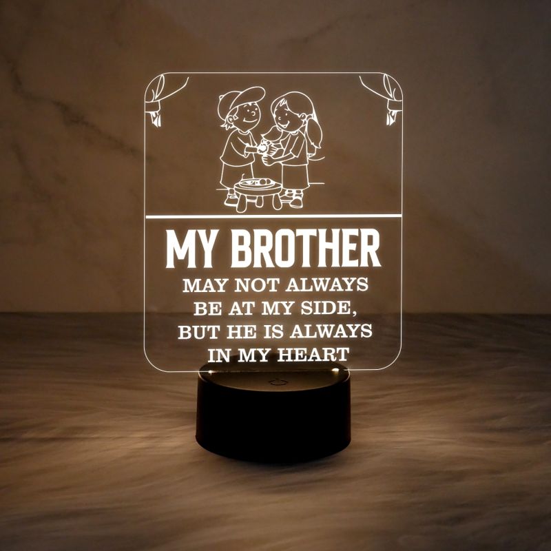 Raksha Bandhan Gift for Brother Nightlight | Engraved Quote Led Lamp with Warm White Light & On/Off Touch Button | USB Data Cable | Gift for Bhai